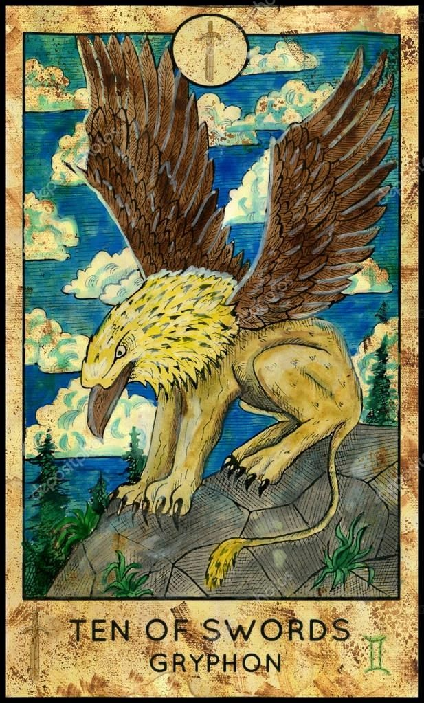 Ten of Swords — Gryphon card from the Fantasy World Tarot deck