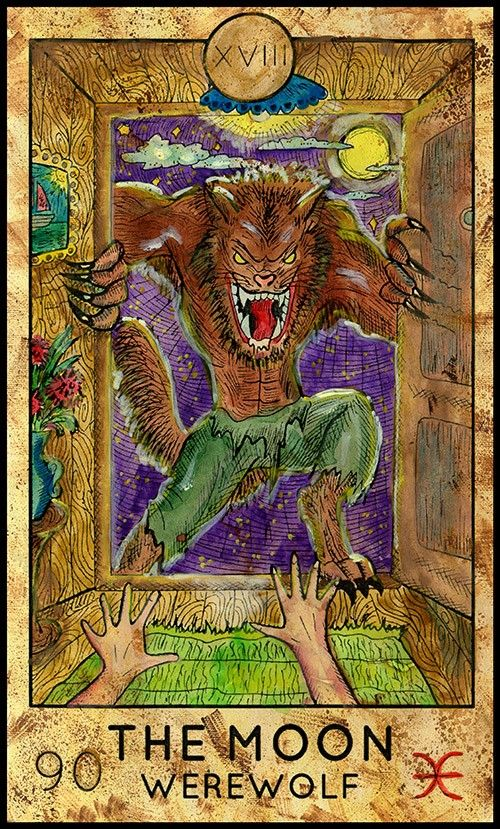 The Moon — Werewolf card from the Fantasy World Tarot deck