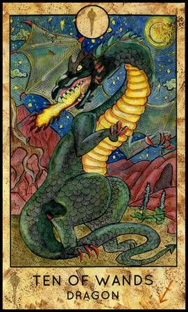Ten of Wands — Dragon card from the Fantasy World Tarot deck