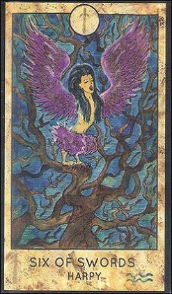 Six of Swords — Harpy card from the Fantasy World Tarot deck