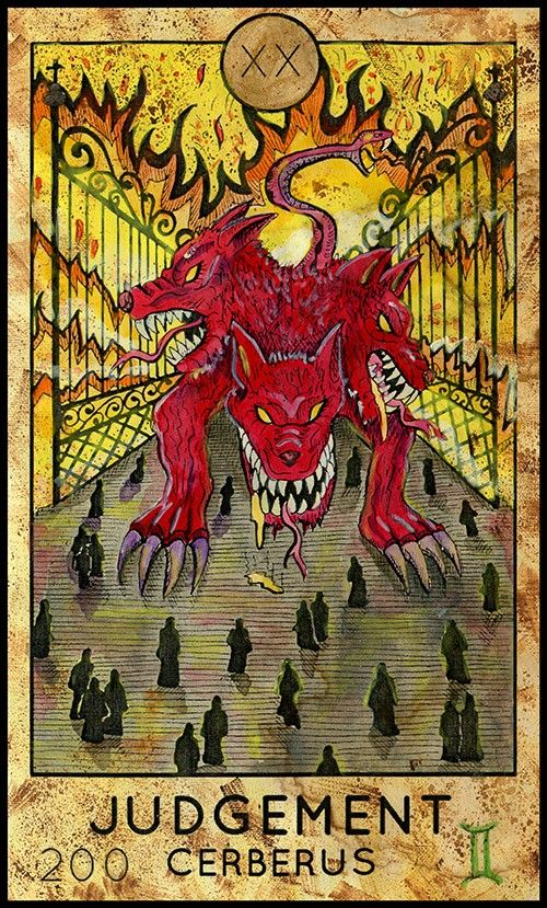 Judgement — Cerberus card from the Fantasy World Tarot deck