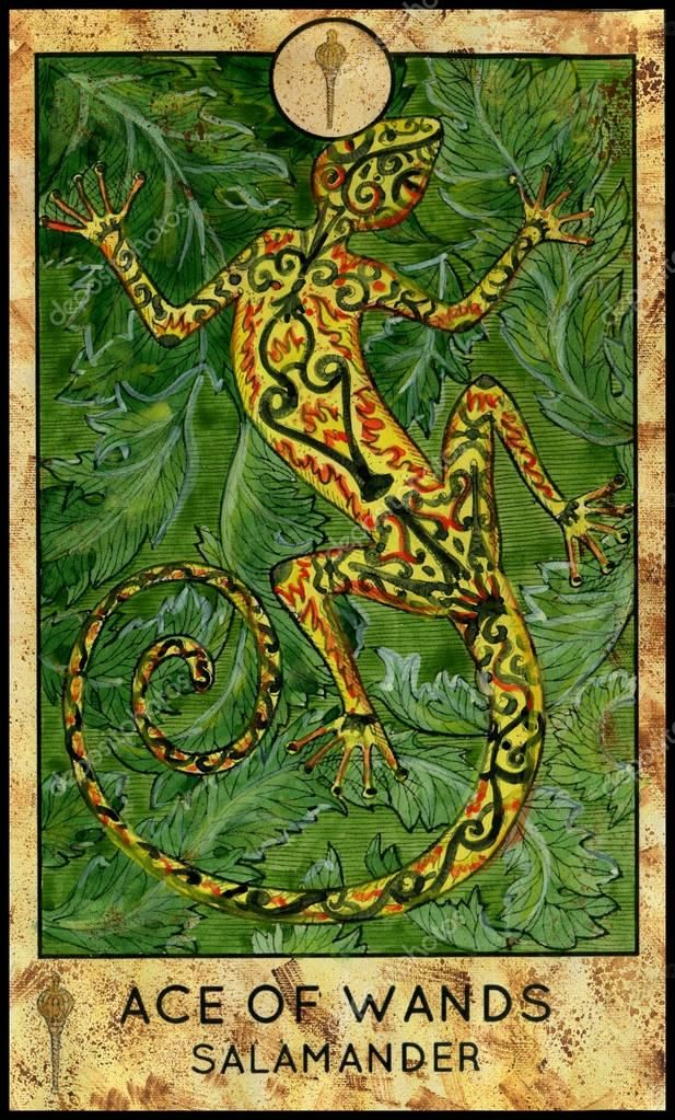 Ace of Wands — Salamander card from the Fantasy World Tarot deck