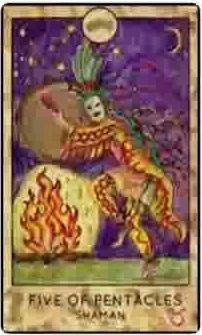 Five of Pentacles — Shaman card from the Fantasy Creatures Tarot deck