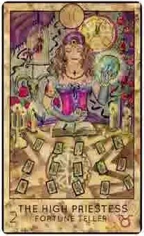 The High Priestess — Fortune Teller card from the Fantasy Creatures Tarot deck