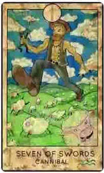 Seven of Swords — Cannibal card from the Fantasy Creatures Tarot deck