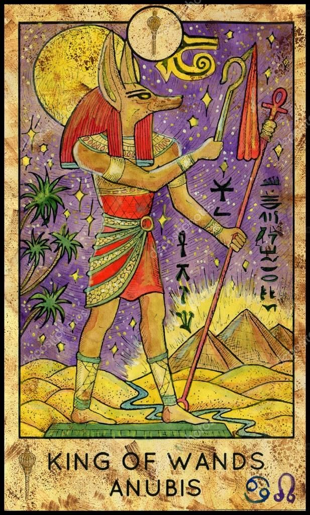 King of Wands — Anubis card from the Fantasy World Tarot deck
