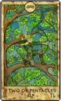 Two of Pentacles — Ent card from the Fantasy Creatures Tarot deck