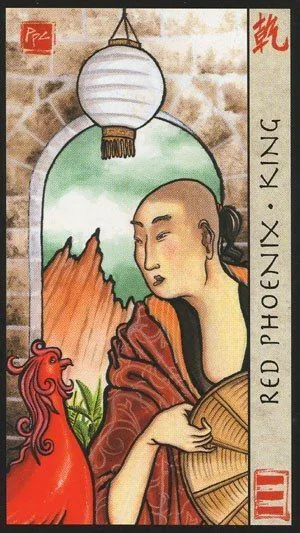Red Phoenix King card from the Fengshui Tarot deck