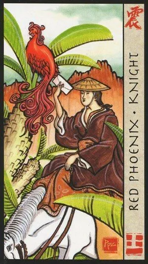 Knight of Red Phoenix card from the Fengshui Tarot deck