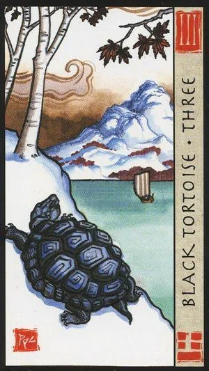 3 of Black Tortoise card from the Fengshui Tarot deck