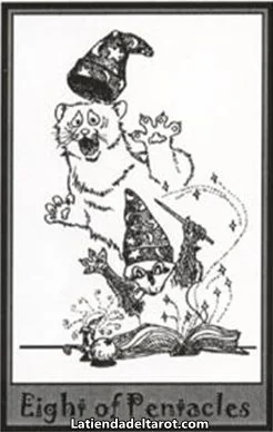 Eight of Pentacles card from the Ferret Tarot deck