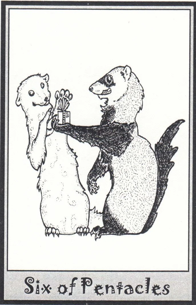Six of Pentacles card from the Ferret Tarot deck