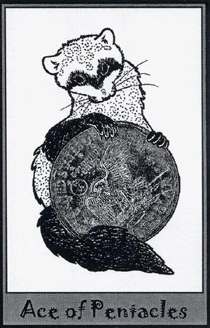Ace of Pentacles card from the Ferret Tarot deck