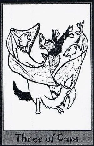Three of Cups card from the Ferret Tarot deck
