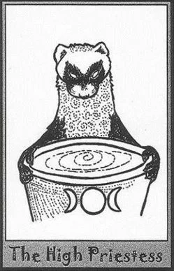 The High Priestess card from the Ferret Tarot deck