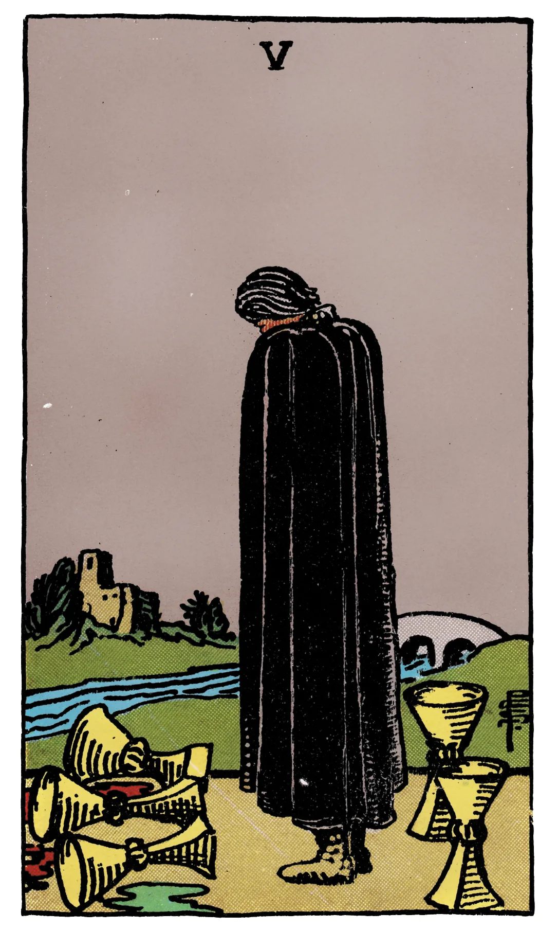 Five of Cups — Rider-Waite-Smith Tarot by Rider Five of Cups card from the Rider-Waite-Smith Tarot deck by Rider