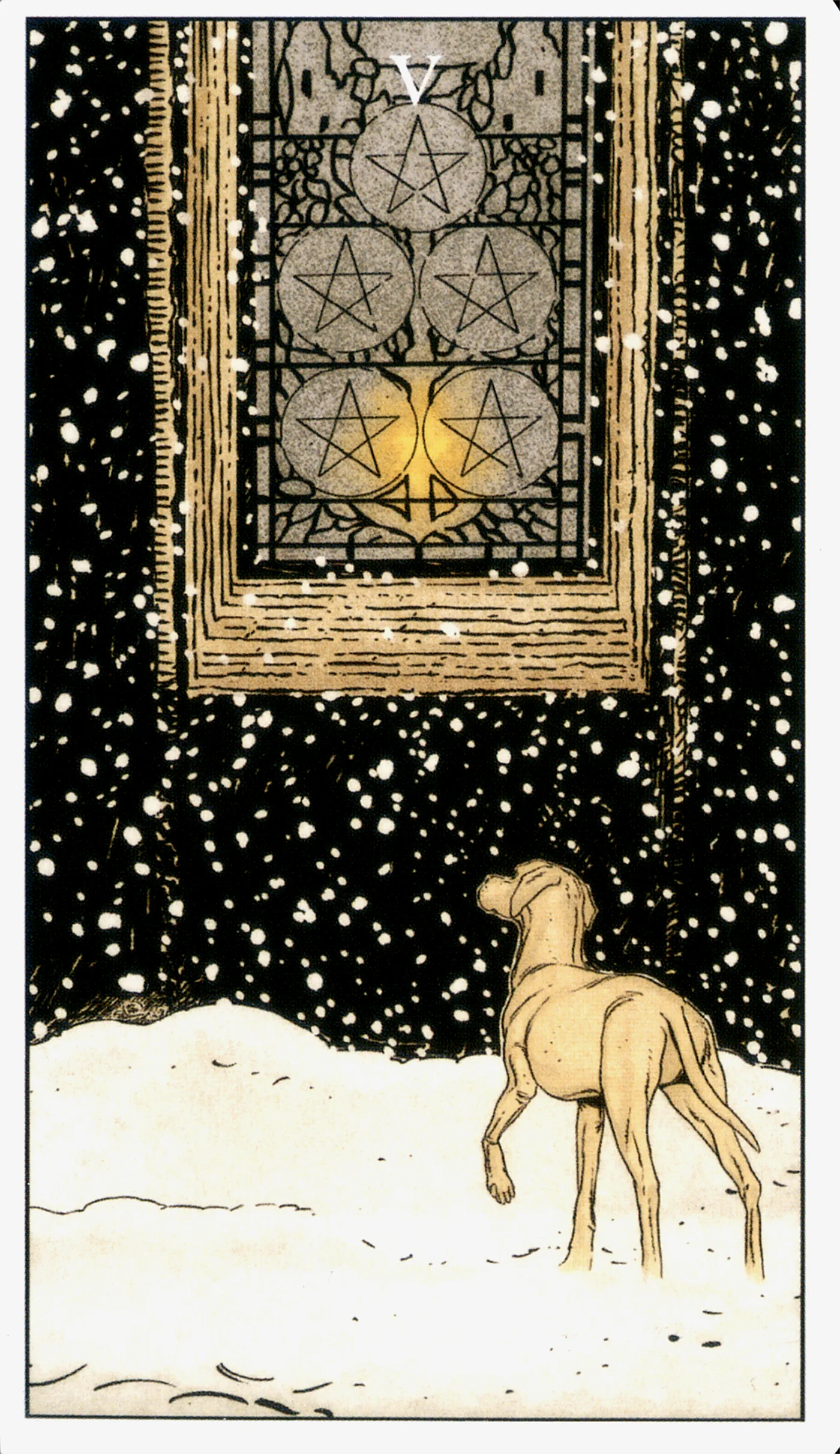 Five of Pentacles — Before Tarot by Lo Scarabeo Five of Pentacles card from the Before Tarot deck by Lo Scarabeo