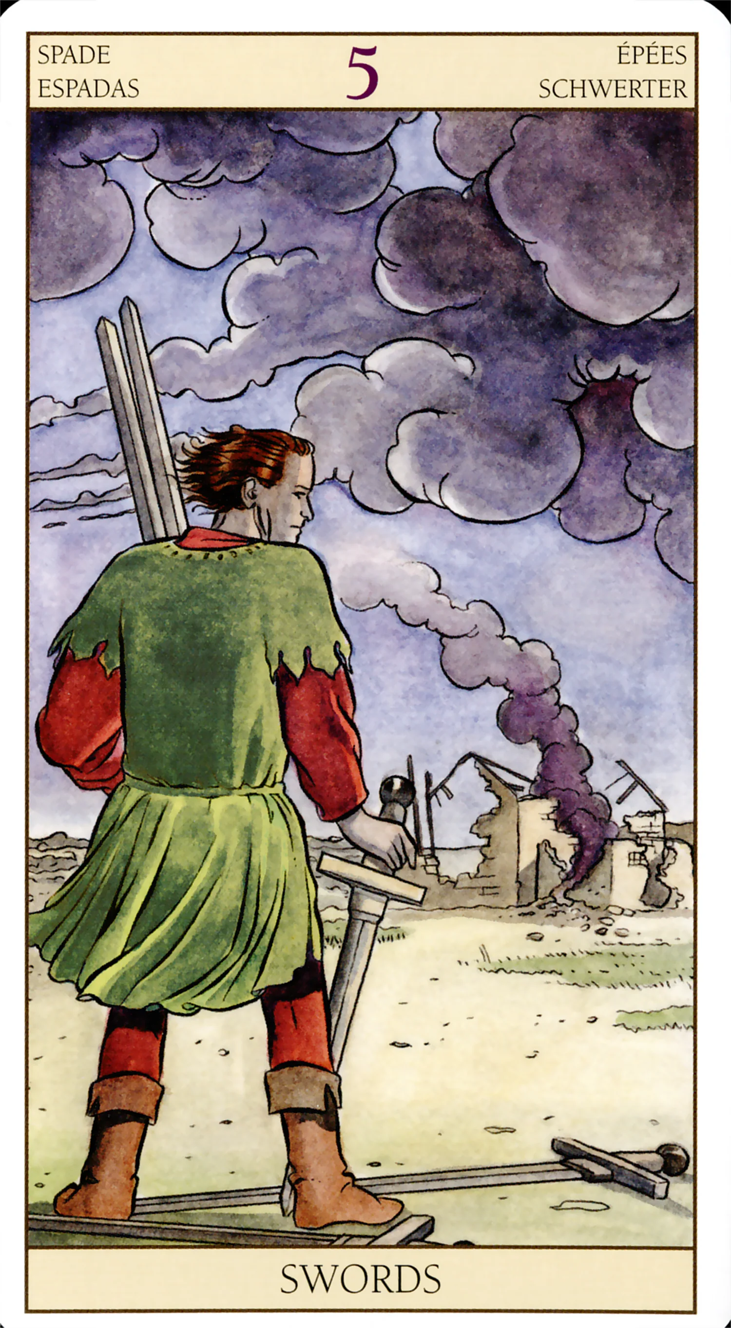 Five of Swords — Tarot of the New Vision by Lo Scarabeo Five of Swords card from the Tarot of the New Vision deck by Lo Scarabeo