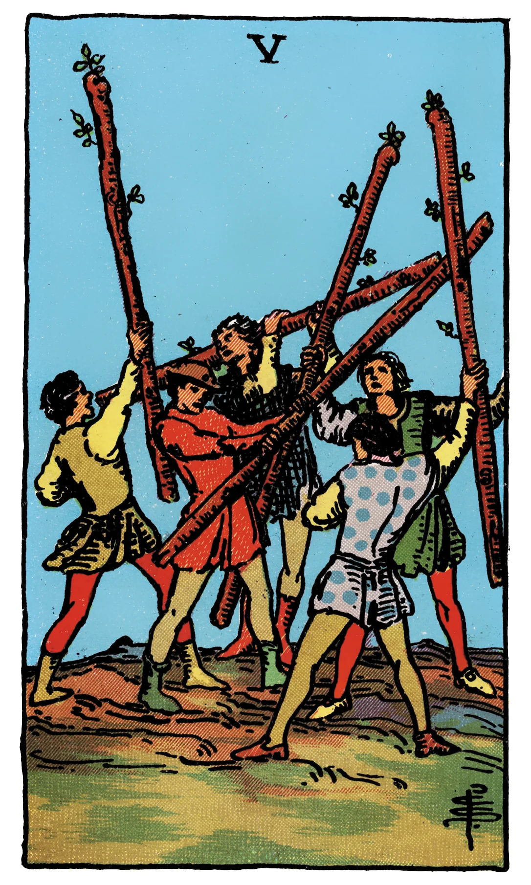 Five of Wands card from the Rider-Waite-Smith Tarot deck by Rider