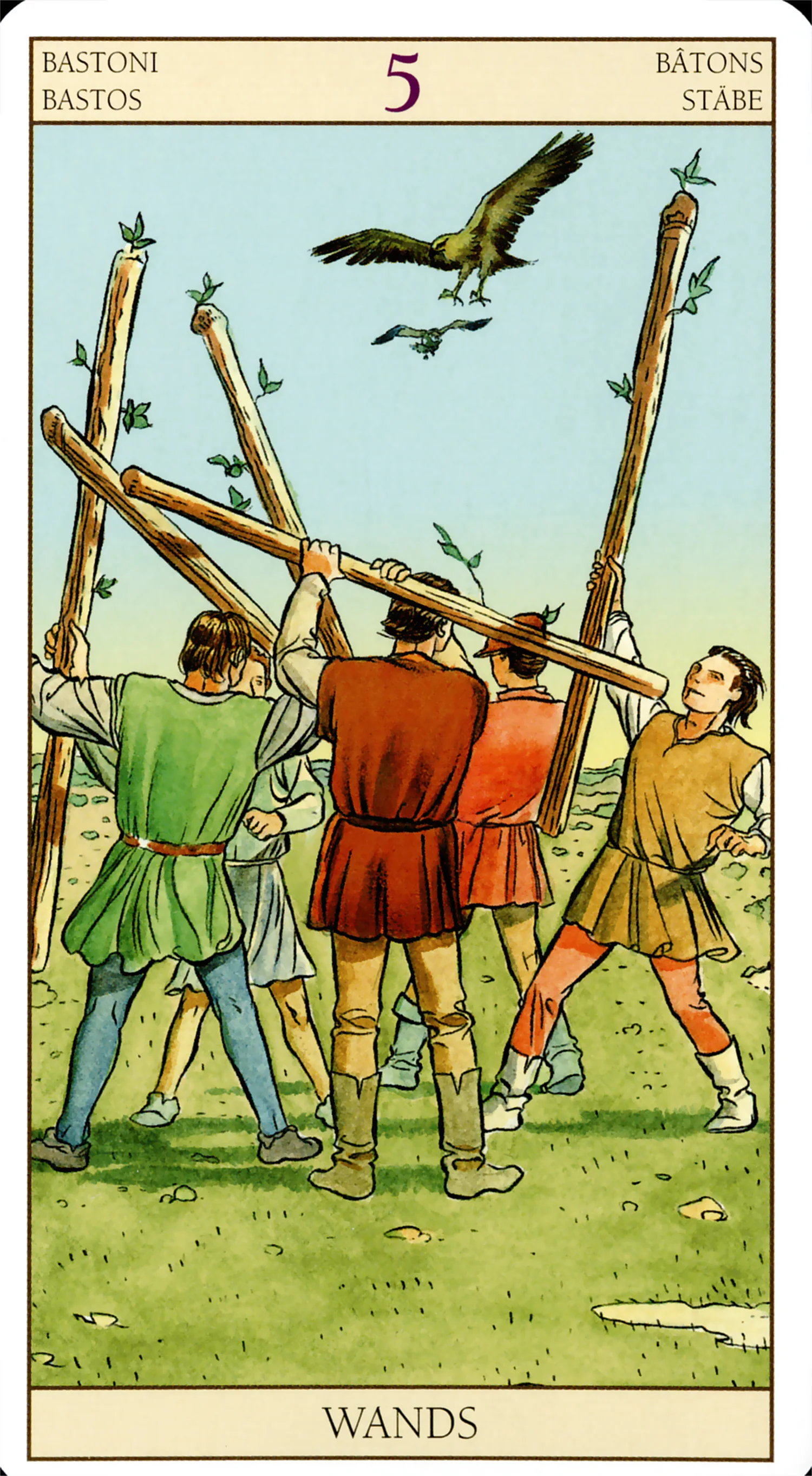 Five of Wands card from the Tarot of the New Vision deck by Lo Scarabeo