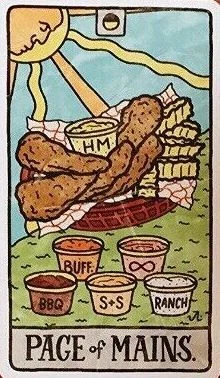 Page of Mains card from the Food Fortunes Tarot deck