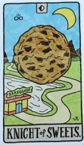 Knight of Sweets card from the Food Fortunes Tarot deck