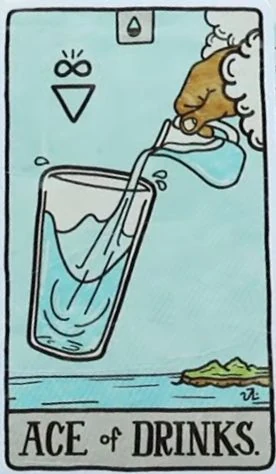 Ace of Drinks card from the Food Fortunes Tarot deck