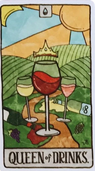 Queen of Drinks card from the Food Fortunes Tarot deck