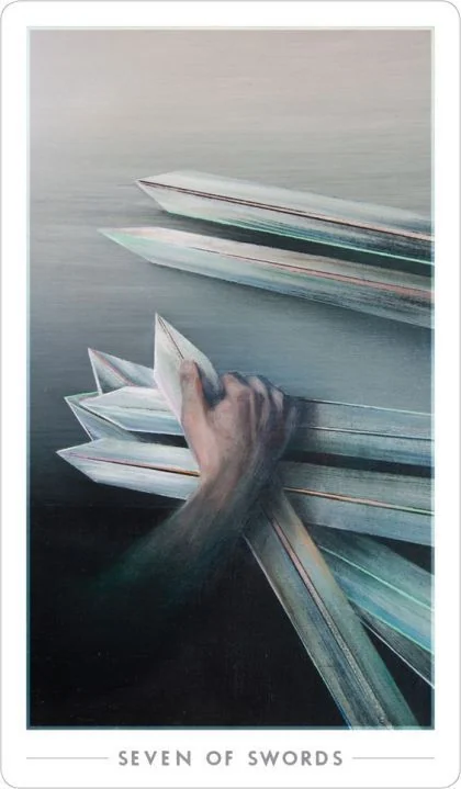 7 of Swords card from the The Fountain Tarot deck