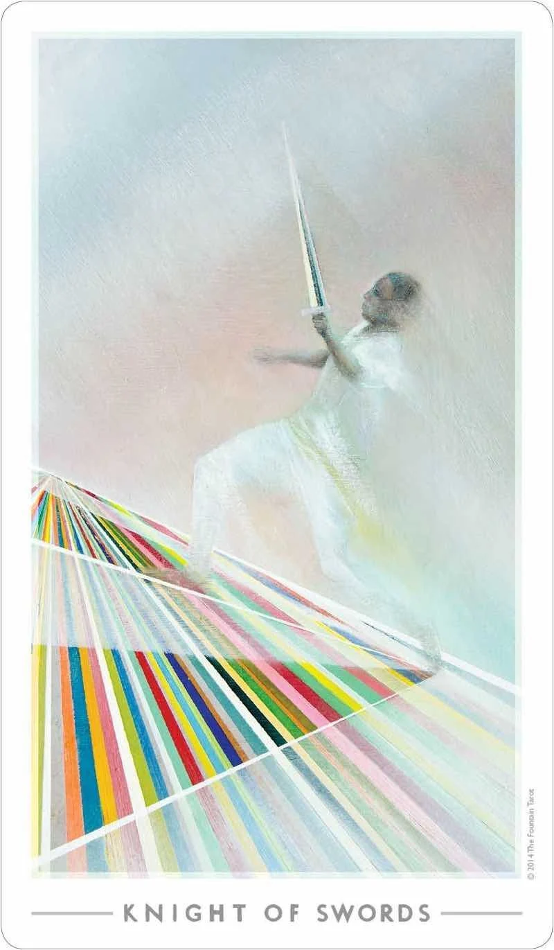Knight of Swords card from the The Fountain Tarot deck