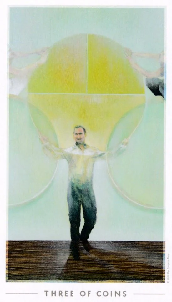 3 of Coins card from the The Fountain Tarot deck