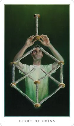 8 of Coins card from the The Fountain Tarot deck