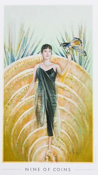 9 of Coins card from the The Fountain Tarot deck