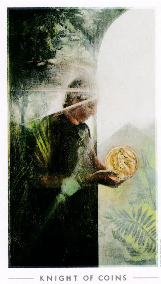 Knight of Coins card from the The Fountain Tarot deck