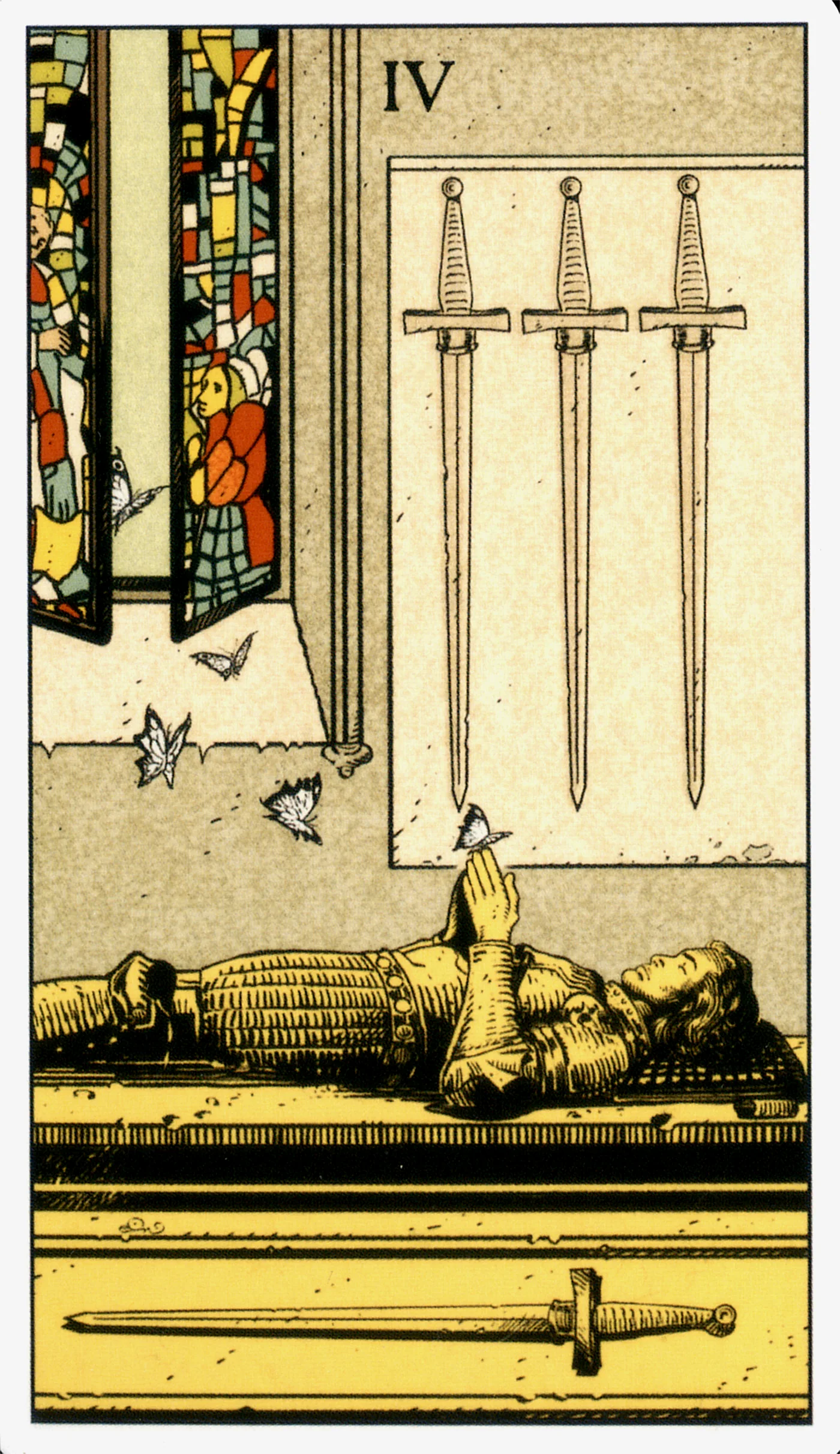Four of Swords card from the Before Tarot deck by Lo Scarabeo