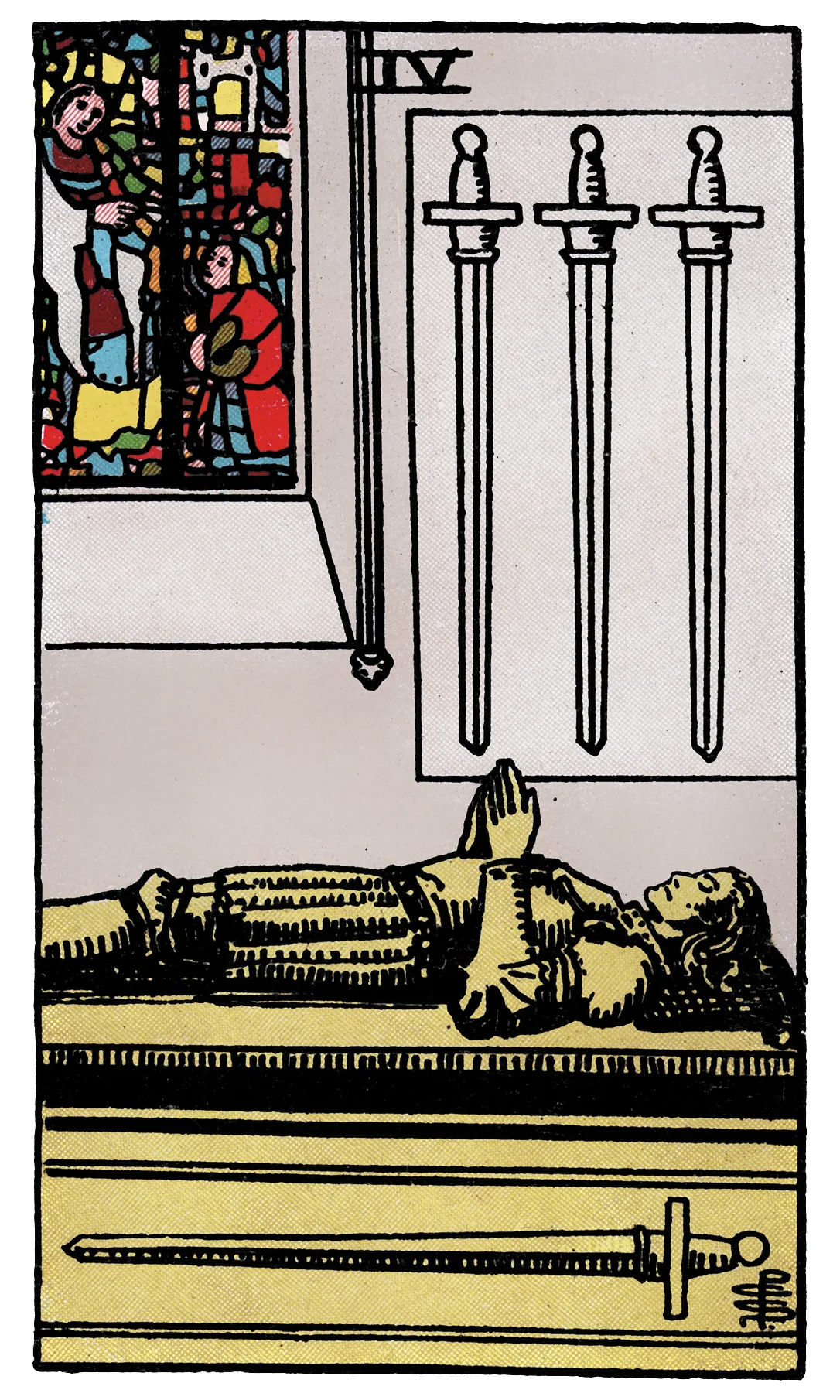 Four of Swords card from the Rider-Waite-Smith Tarot deck by Rider