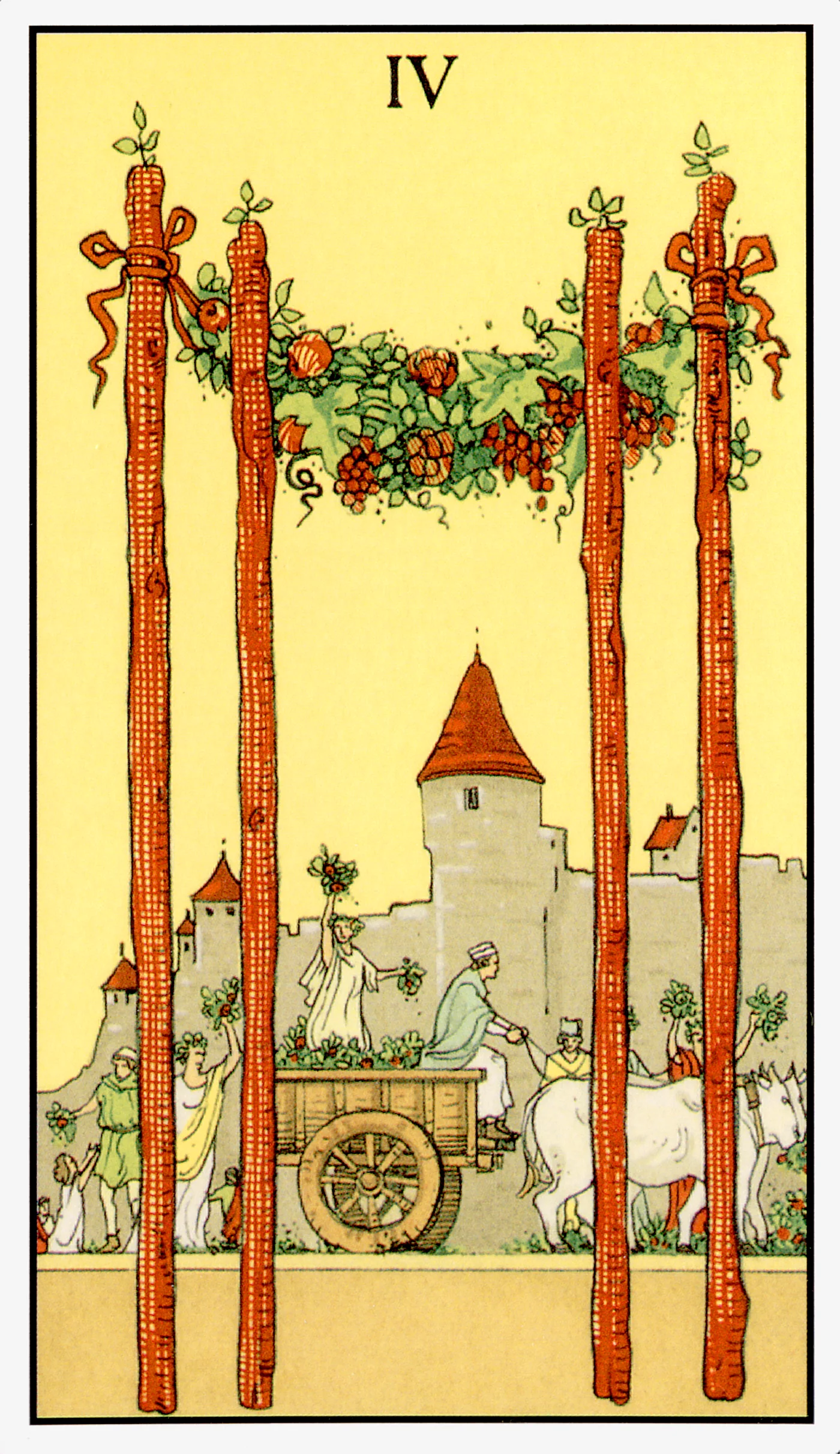 Four of Wands card from the After Tarot deck by Lo Scarabeo