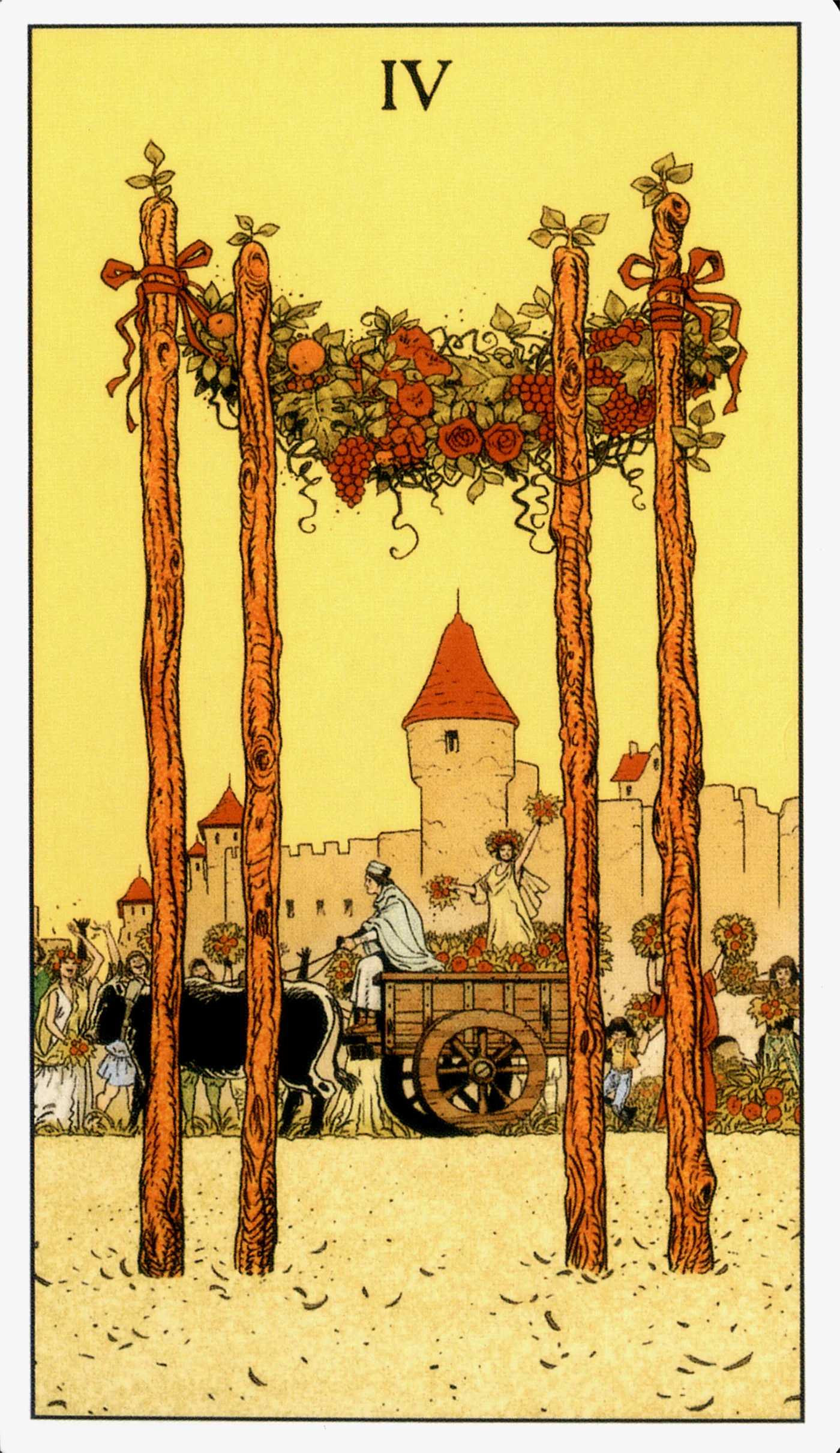 Four of Wands card from the Before Tarot deck by Lo Scarabeo