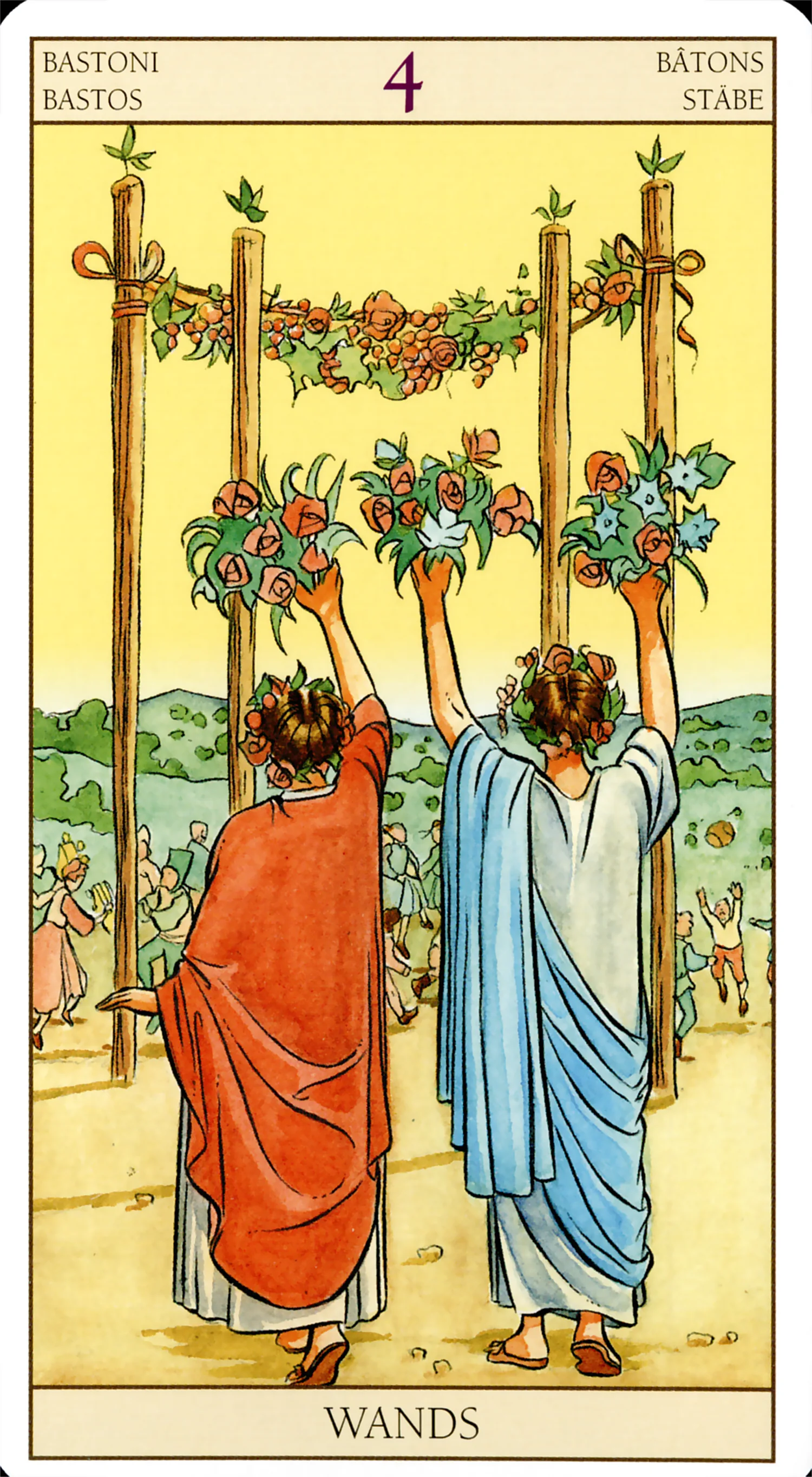 Four of Wands card from the Tarot of the New Vision deck by Lo Scarabeo