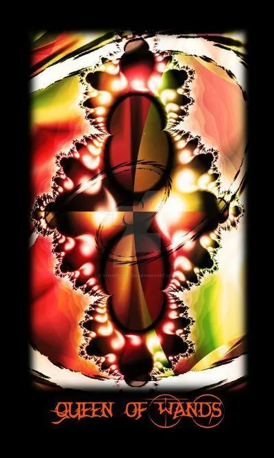 Queen of Wands card from the Fractal Tarot deck