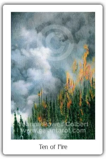 Ten of Fire card from the Gaian Tarot deck