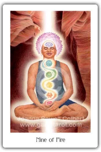 Nine of Fire card from the Gaian Tarot deck