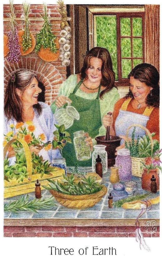 Three of Earth card from the Gaian Tarot deck
