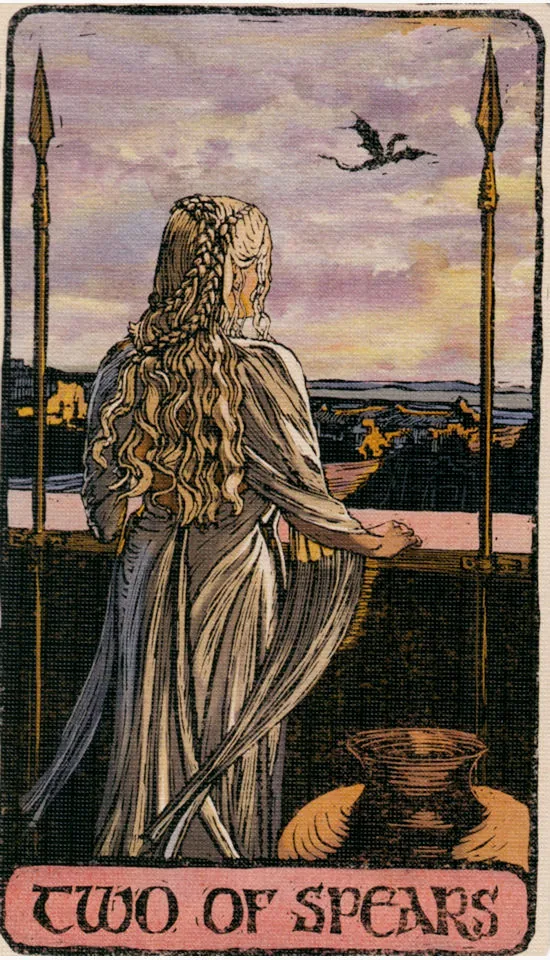 Two of Spears card from the Game Of Thrones Tarot deck