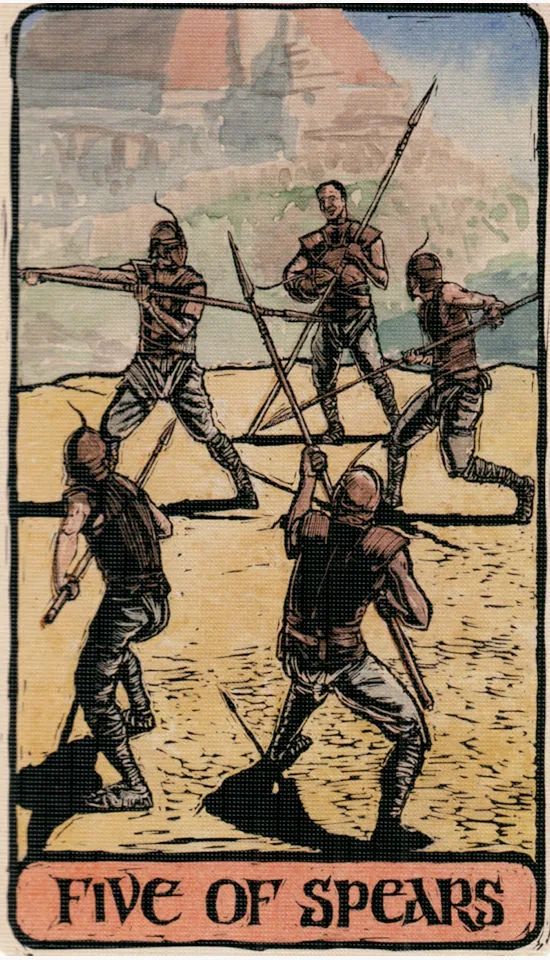Five of Spears card from the Game Of Thrones Tarot deck