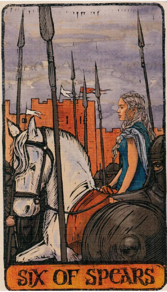 Six of Spears card from the Game Of Thrones Tarot deck
