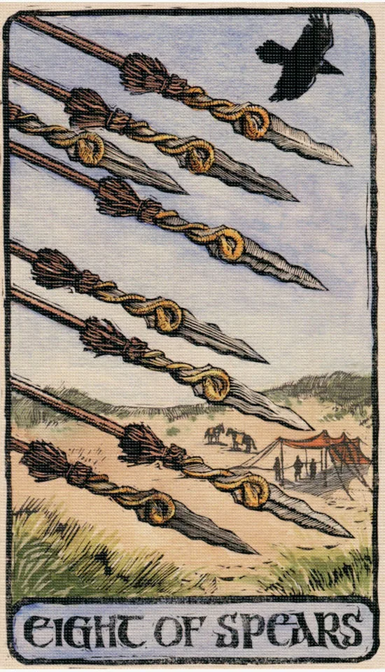 Eight of Spears card from the Game Of Thrones Tarot deck