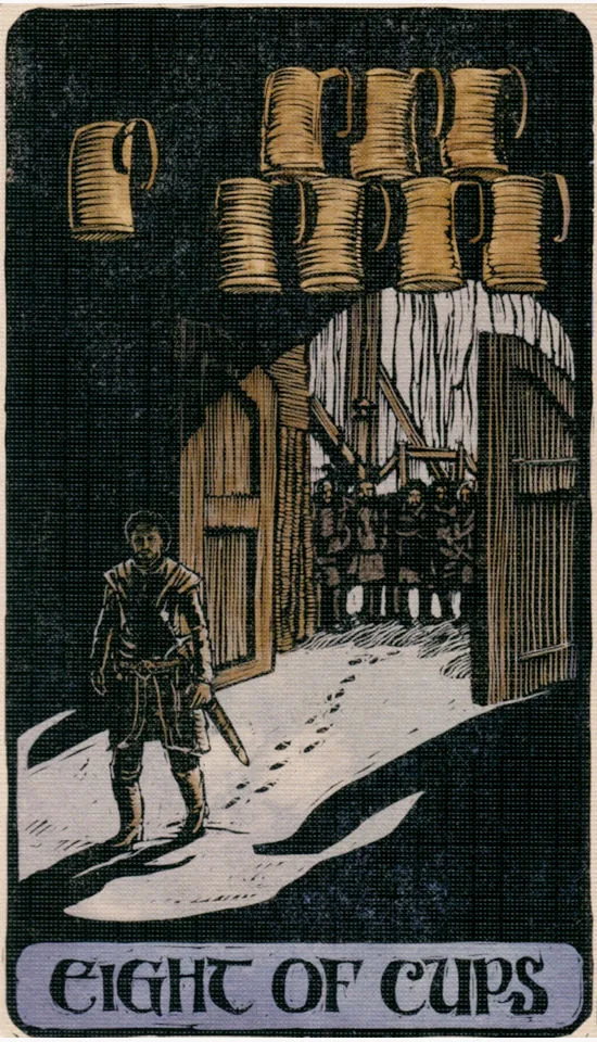 Eight of Cups card from the Game Of Thrones Tarot deck