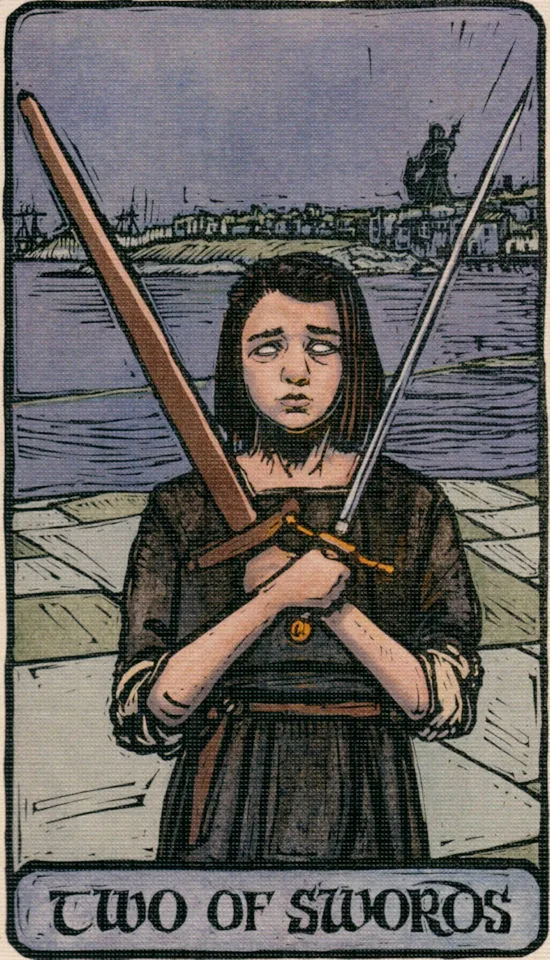 Two of Swords card from the Game Of Thrones Tarot deck