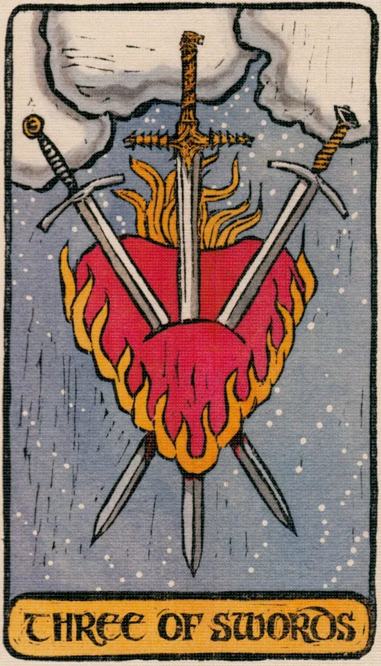 Three of Swords card from the Game Of Thrones Tarot deck